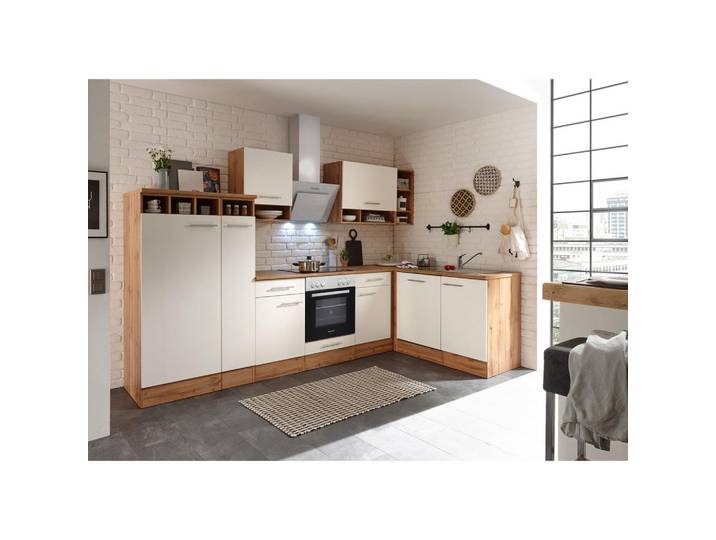 Respekta Eckküche Hilde, Weiß, Wildeiche, 2 Schublade(n) Schubladen, L-Form, einmalig seitenverkehrt montierbar, 310x172 cm, rechts aufbaubar, links aufbaubar, Küchen, Eckküchen, Eckküchen ohne Geräte