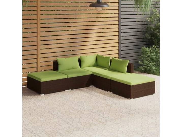 WDGJJFECNMUEHI Résine tressée imperméable modulable Acier brun 5 pièces Salon de jardin 5 pcs avec coussins résine tressée marron canapé modulaire exterieur avec table repose-pied