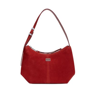 Schultertasche TOMMY JEANS "TJW SLOUCHY SUEDE SHOULDER BAG", Damen, Gr. B/H/T: 29,5cm x 20cm x 1cm, rot, Leder, Taschen Schultertasche, Tragetasche, Schultertasche, Handtasche mit Ziernaht