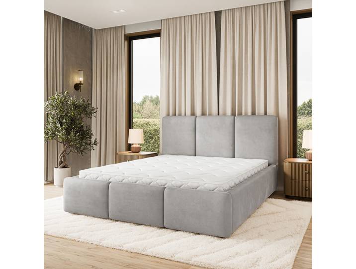 Masseno Polsterbett MORENA MGV 200x200 cm, Polsterbett mit Bettkästen -Hellgrau, MAGIC VELVET 2240