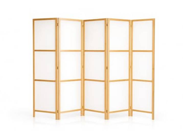 RIIMARE - Paravent Innen Raumteiler Holz Japan 210x172 cm 5-teilig Japanische Trennwand Raumtrenner Room Divider Mobiler Sichtschutz Spanische Wand Raum Abtrennung