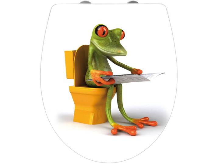 WC-Sitz WENKO Frog News , bunt (bunt, weiß), B:38,8cm L:45cm, Acryl, Duroplast, WC-Sitze, WC-Sitz, Mit Absenkautomatik