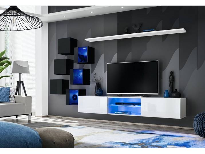 Xlmoebel Wohnwand Garnitur Set 6x Wandschrank Regale Sideboard Holzmöbel, Made in Europa