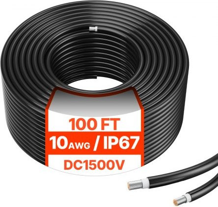 VEVOR Zonne-energiekabel 6mm² 10AWG IP67 PV-kabel zwart, 30,48m