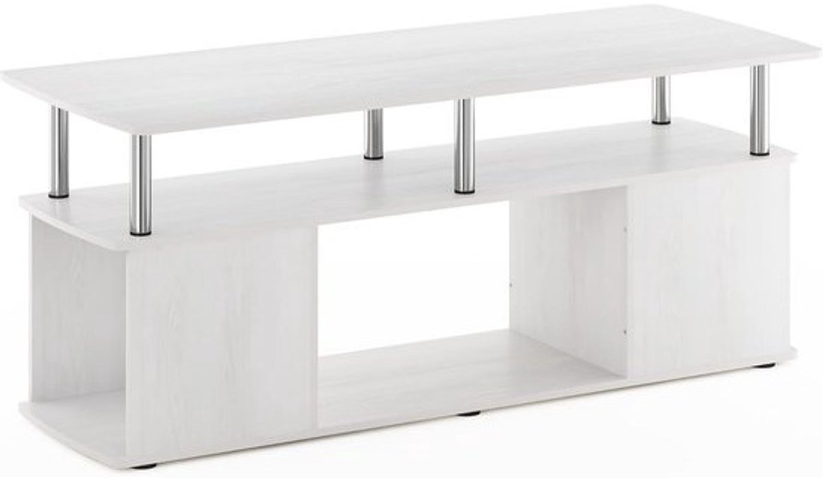 Moderne Koffietafel met Opbergplanken - Wit Eik/Chroom