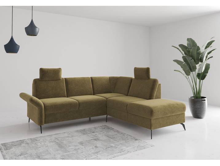 Ecksofa, Polyester, Olive 240×216 cm, Ottomane Rechts, Klassisch, Home-affaire