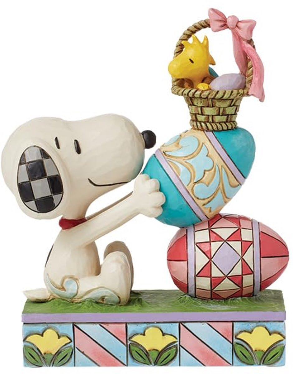 Snoopy Woodstock Paaseieren Beeldje - Handgeschilderd Decoratiebeeldje - Meerkleurig - Hoogte: 15 cm