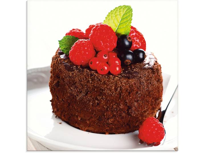 Glasbild ARTLAND Feiner Schokoladenkuchen mit Beeren , braun (farbe bild(er): braun), B:20cm H:20cm, Bilder, Glasbild, in verschiedenen Grössen