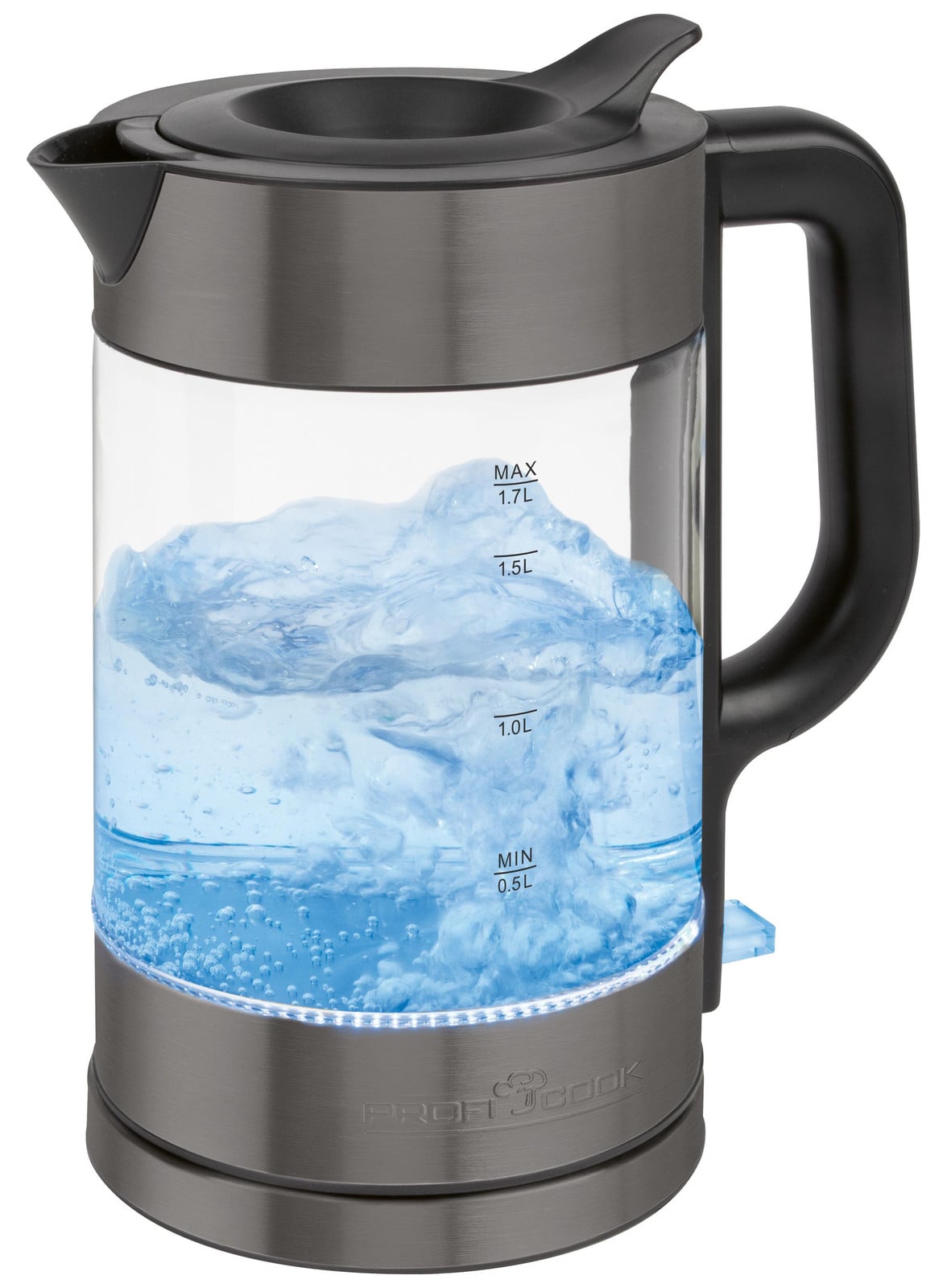 PROFI COOK Glazen waterkoker PC-WKS 1322 G, donker roestvrij staal, 1,7 liter, met LED-indicator