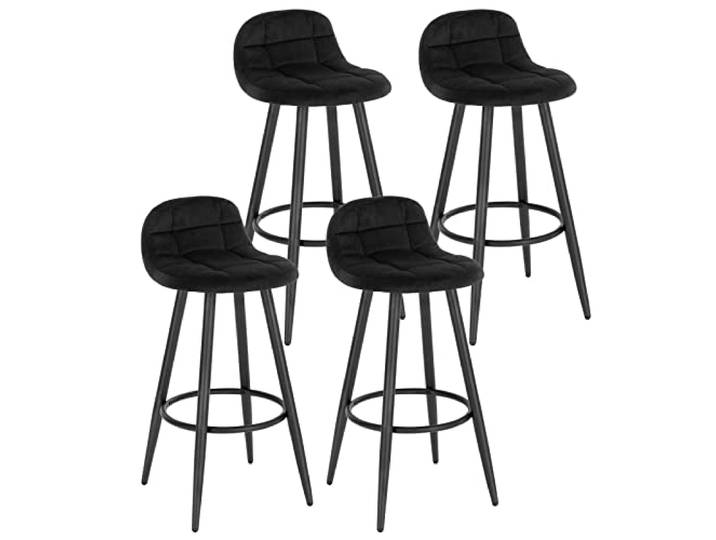 WOLTU Barhocker 4er Set, mit Rückenlehne, Samtbezug, Schwarz