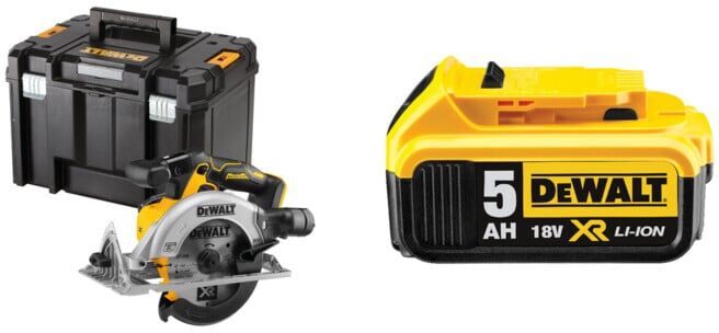 Set DeWalt 18V XR Akku-Handkreissägen, 55mm (bürstenlos) - Basisversion DCS565NT-XJ + Ersatz-Akku DCB184-XJ