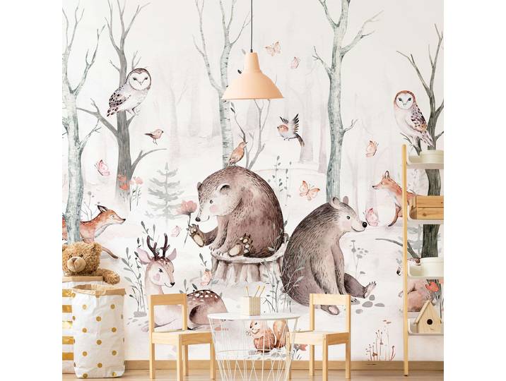 Papier peint Aquarelle Amis de la forêt 288 x 288cm 288 x 288 cm