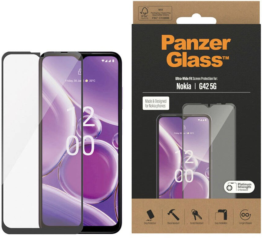 Nokia G42 PanzerGlass Ultra Wide Fit Skærmbeskyttelsesglas - Platinum Strength - Sort Kant