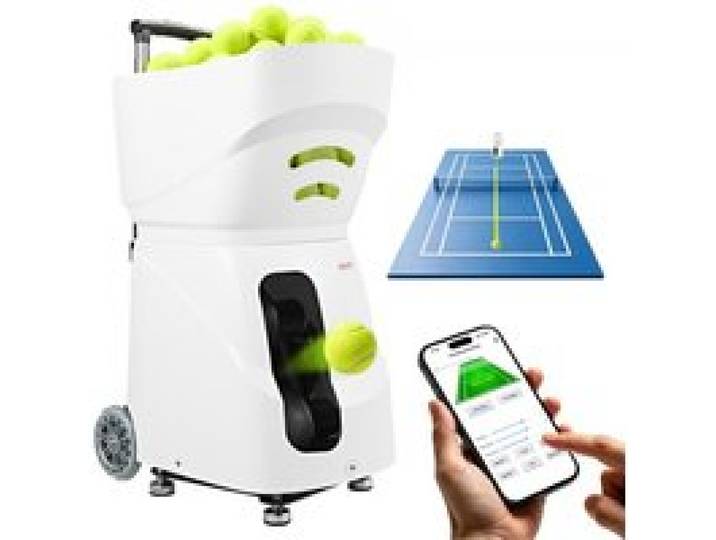 VEVOR Lanceur de Balles Tennis Automatique Machine à Balles Capacité 110PCs, pour Court, Contrôle via App, Lance-balle jusqu'à 120 km/h, 3 Types d'Effets et 2 Modes d'Entraînement, Autonomie de 4 h
