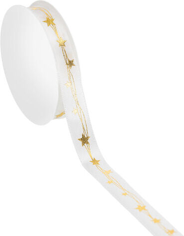 Satinband "Sterne", creme-gold, 15 mm, 5 m