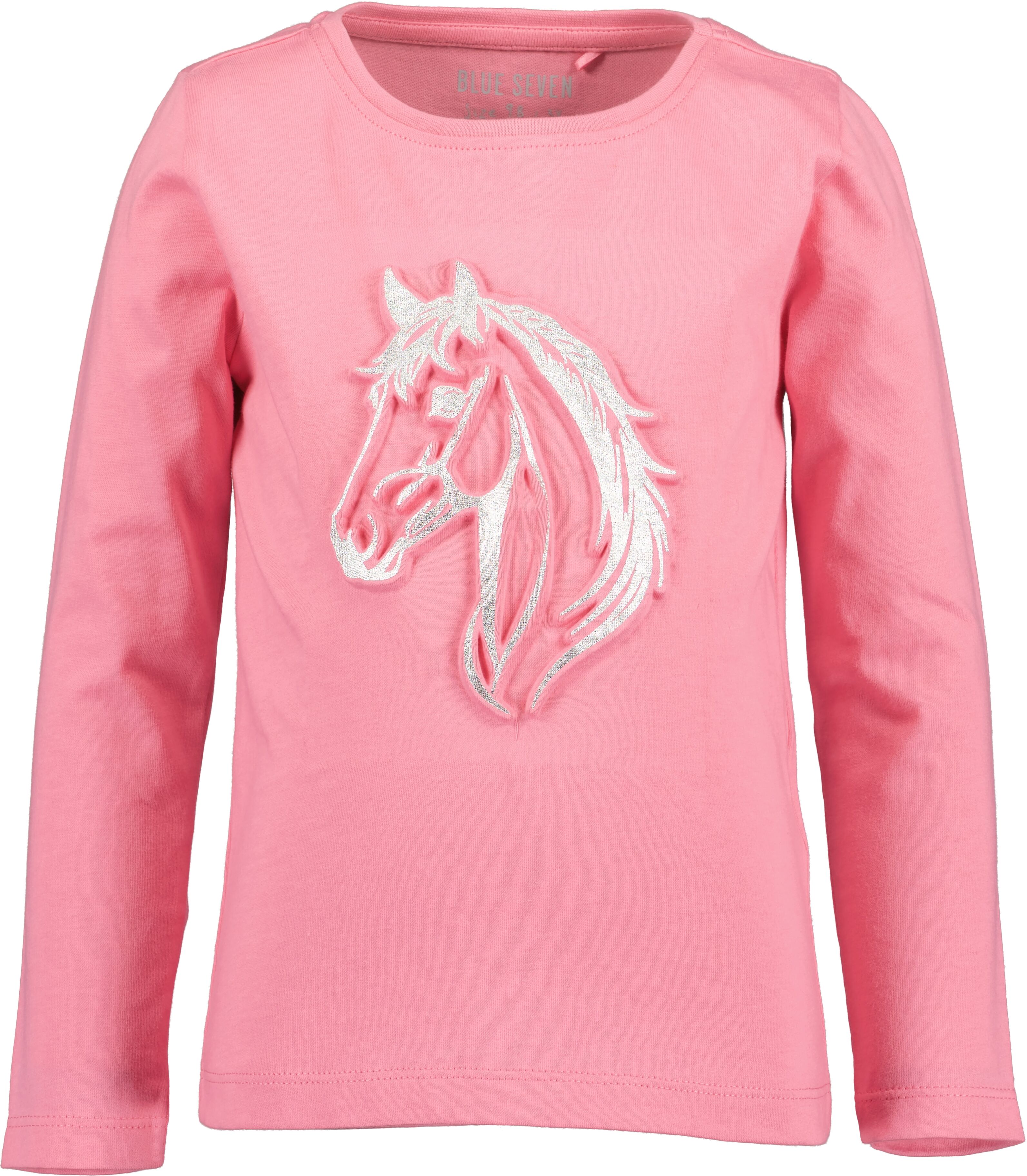 Langarmshirt BLUE SEVEN, Mädchen, Gr. 92, rosa (azalee), Single Jersey, Obermaterial: 100% Baumwolle, bedruckt, regular fit normal, Rundhals, Shirts Langarmshirt azalee 92