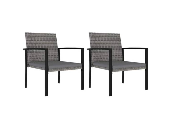 GHVBNMF Garten-Essstühle 2er Set Poly Rattan Grau mit Kissen Balkon Wetterfeste Armlehnenstühle aus Polyrattan für Terrasse, Garten und Balkon, inklusive bequemer Sitzpolster in Grau.