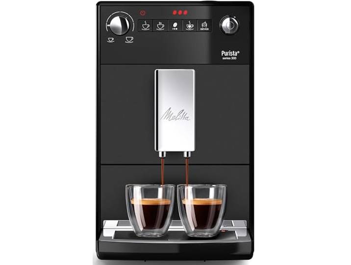 Melitta Purista Kaffeevollautomat, Mattschwarz, Flüsterleises Mahlwerk, Individuelle Kaffeezubereitung, Kompakte Größe, 1,2L Wassertank