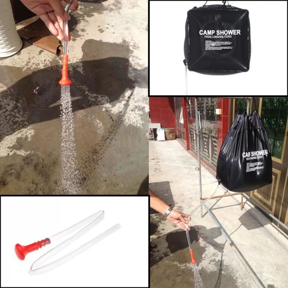 INF Sac de douche solaire 40L en PVC noir – Douche portable camping avec tuyau 65cm et large bouchon à vis