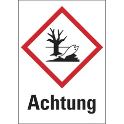 Aufkleber Gefahrstoffetiketten - Umwelt (GHS09) & Signalwort "Achtung" - 105 x 148 mm Folie selbstklebend