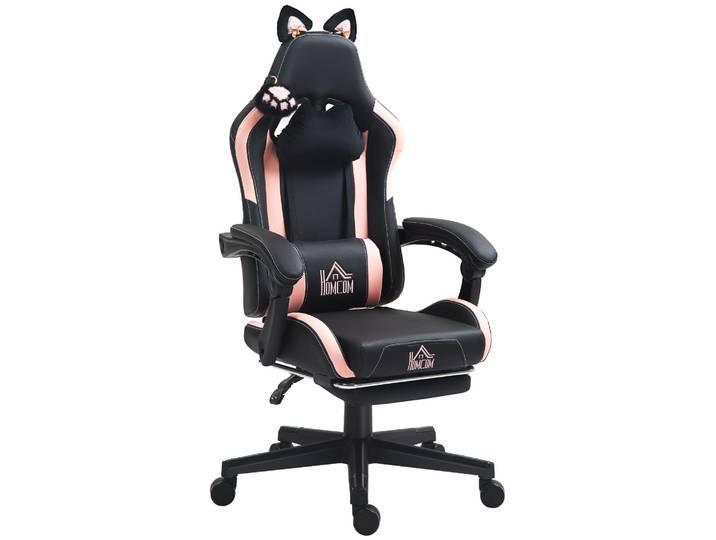 HOMCOM Gaming Stuhl Ergonomischer Gamer Stuhl mit Lendenwirbelstütze, Fußstütze