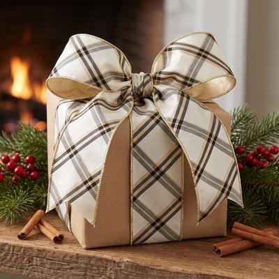 Regency International "2.5""X10Y Plaid Dupion Stripe Ribbon"