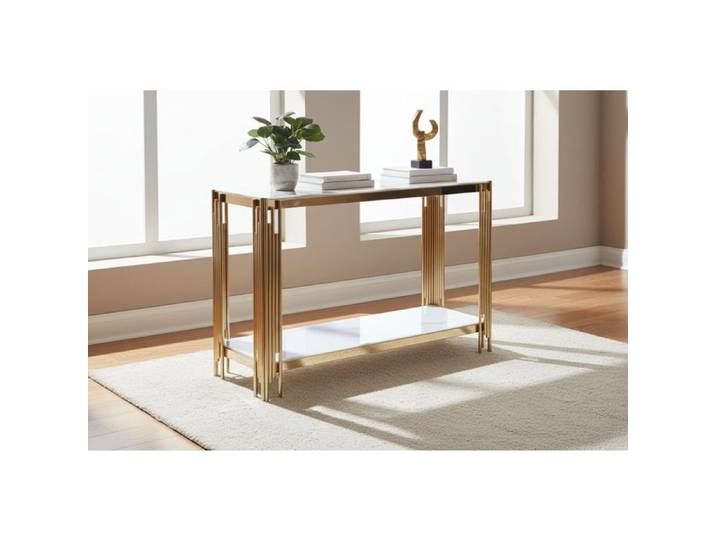 Console gold verre marbré blanc 120x40x78 cm FLUTE