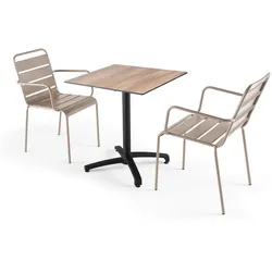 Oviala Business Gartentisch aus Laminat und 2 Sessel in Taupe - Oviala