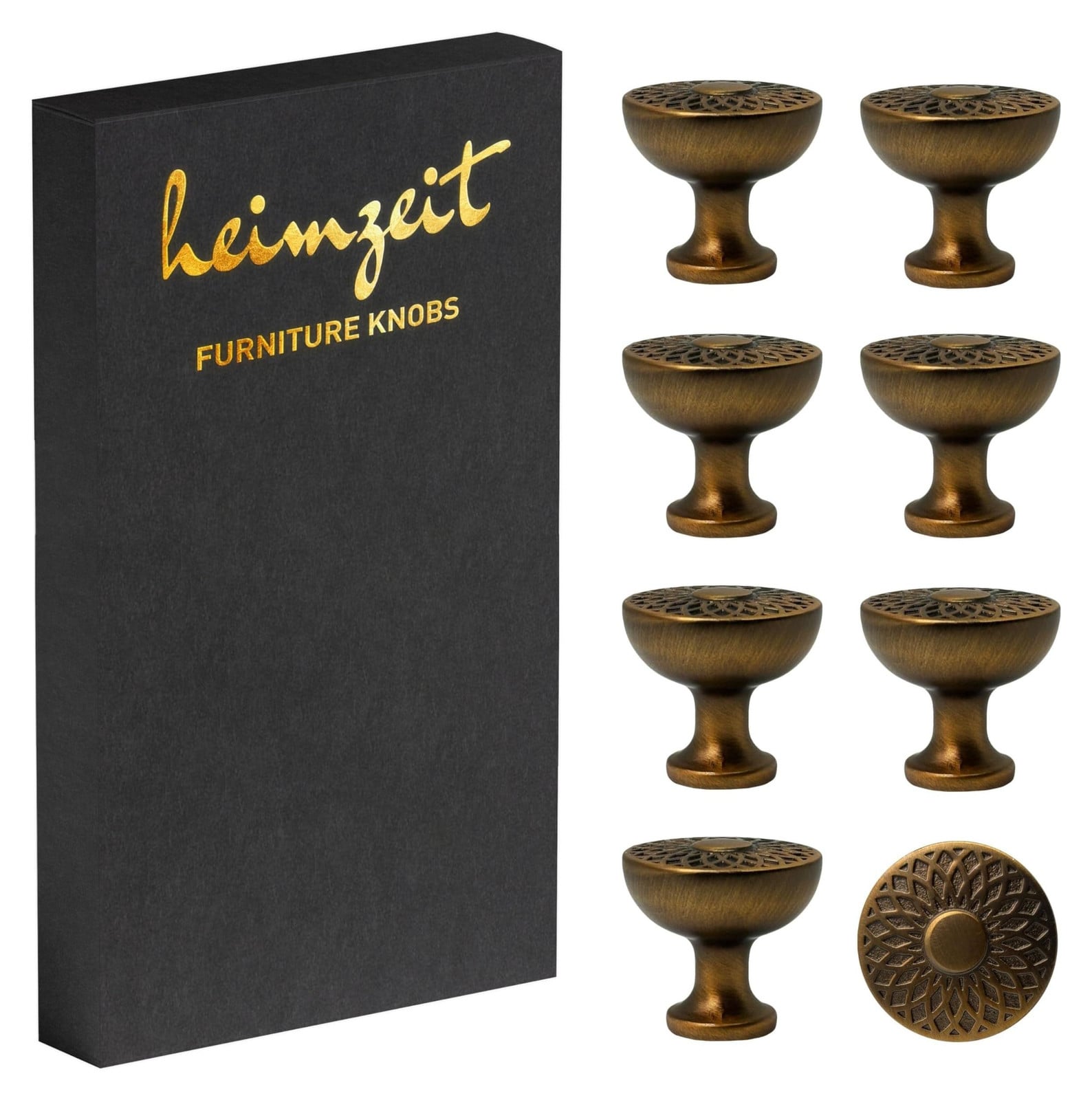 Set van 8 vintage aluminium meubelknoppen