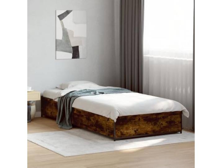 Holzwerkstoff mit Metallbeinen für erholsamen Schlaf 75x190 cm Braun Bettgestell Räuchereiche 75x190 cm Holzwerkstoff und Metall Stabil Schlafzimmer Lattenrost Ohne Matratze