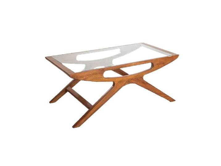 Table basse en bois de manguier et verre Alina