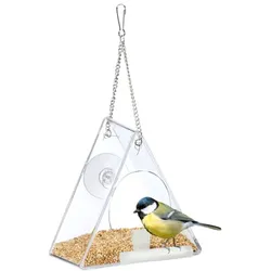 Relaxdays Vogelfutterhaus für Fenster dreieckig Silber,Transparent