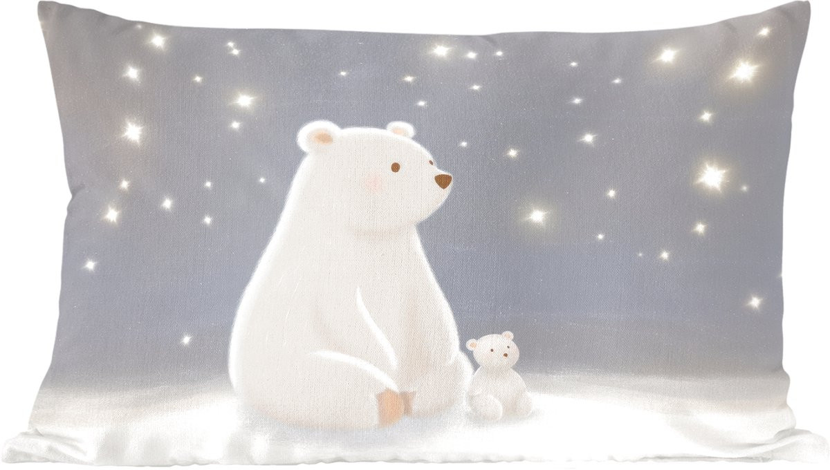 PillowMonkey Sierkussen Ijsbeer Sneeuw Sterren Blauw 60 x 40 cm