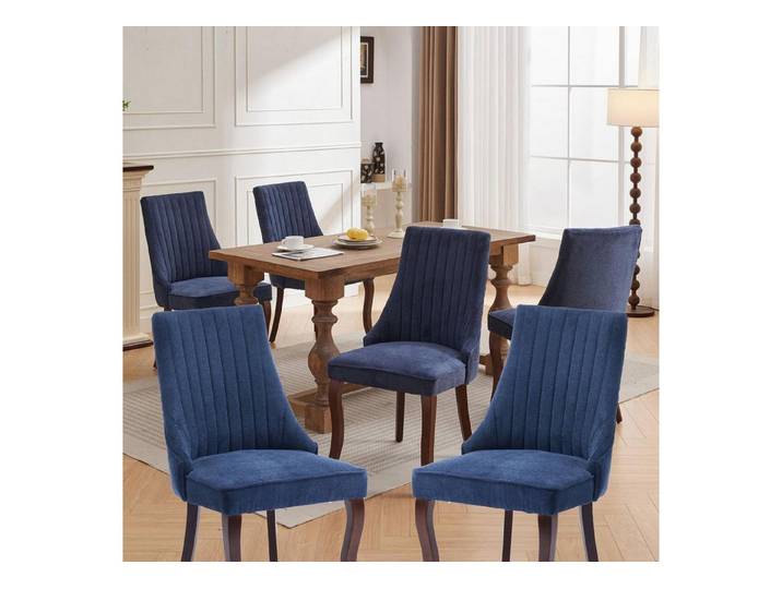 LuxusKollektion Esszimmerstuhl Esszimmerstühle 6er Massivholzbeine Chenillestoff Blau 6er set Blau A