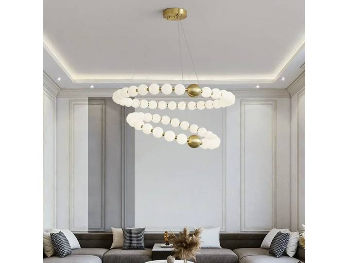 Lustre de salon de luxe nordique, suspension de salle à manger en forme de collier de perles, design moderne, décoration en acrylique avec perles bouddhistes