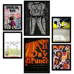 POSTER Set Mit 6 Graffiti Straßenkunst A3 & A4 Schwarzer Rahmen