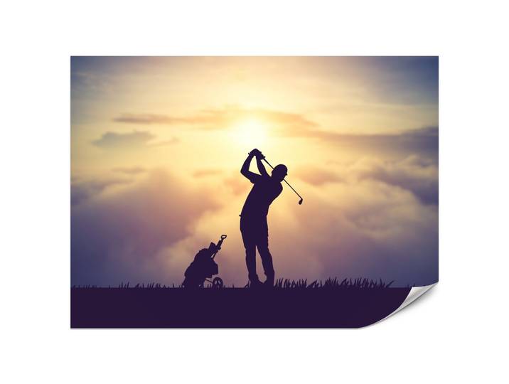 FOTOTAPETE für Jugendzimmer Golfer Sonnenuntergang Silhouette Sport 200x140