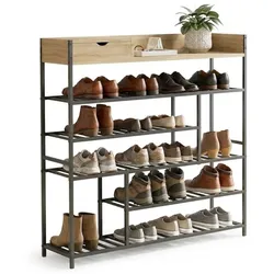 DanDiBo Schuhregal Platzsparend Metall Schwarz Modern 6 Etagen 100 cm mit Ablage 96701 Schuhständer mit Stauraum Schuhablage Schuhaufbewahrung