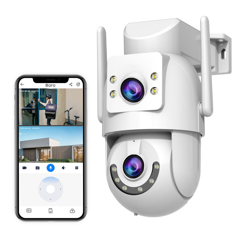 JOOAN Beveiligingscamera voor buiten HD 2K met dubbele lens, dual-band wifi, PTZ-rotatie en kleuren-nachtzicht