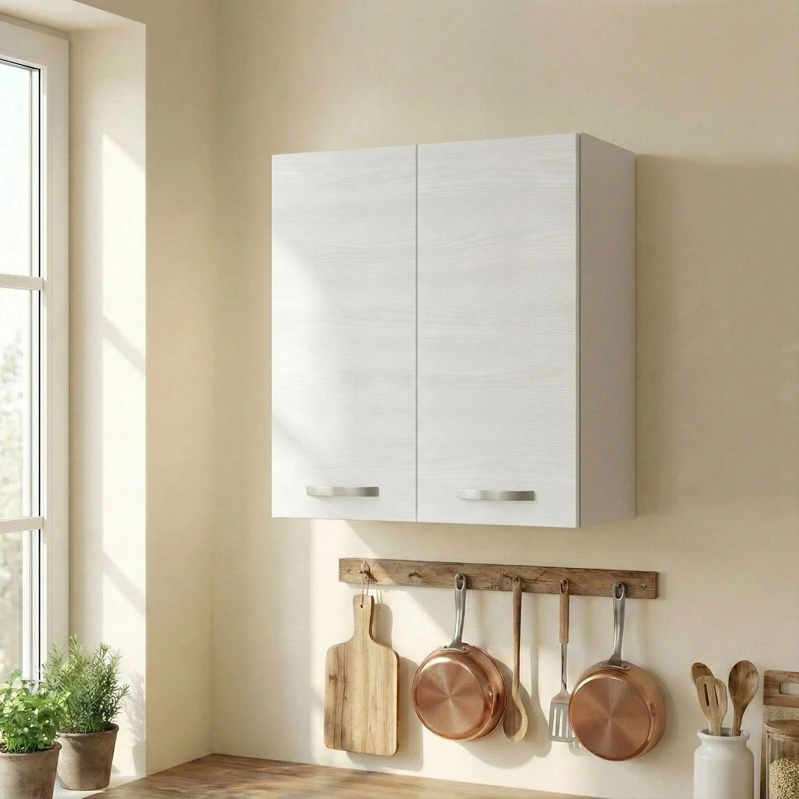 garneroarredamenti Pensile sospeso cucina 60x72h cm 2 ante bianco frassinato Talise