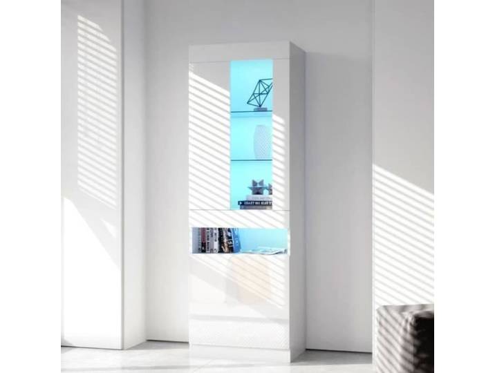 Vitrine - Vitrine avec éclairage LED 16 couleurs - Armoire de salon - 2 portes 4 étagères - Blanc - Buffet haut - 50*40*180cm