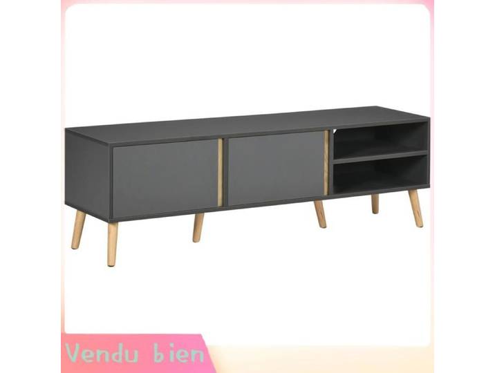 LIA Meuble TV 55' scandinave gris foncé 150x35x45cm