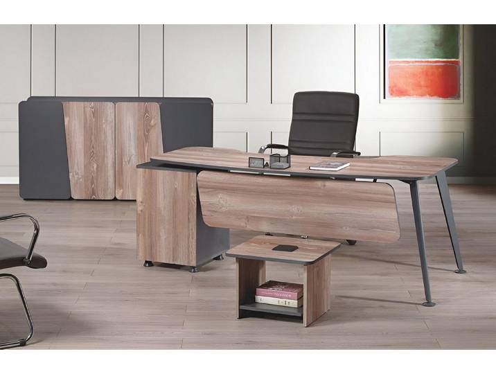 Xlmoebel Büromöbel-Set Schreibtisch aus Holz in Braun mit Büroschrank und Regal, (Büro Set 3tlg (Schreibtisch + Couchtisch + Schrank), Hergestellt in Europa