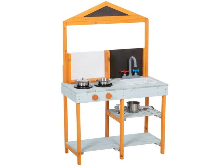 Aiyaplay Outdoor-Kinder-Matschküche Tannenholz Edelstahl Hellblau, Holz, 33.5x69 cm, unisex, Freizeit & Co, Gartenspielzeug