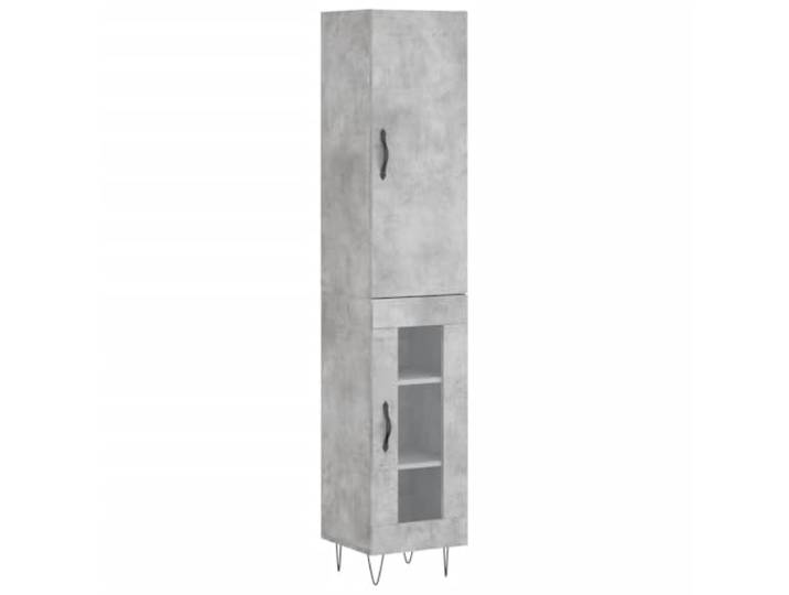 Highboard Betongrau 34,5x34x180 cm Holzwerkstoff Stauraum, Metallfüße, Wohnzimmer, viel Platz, pflegeleicht