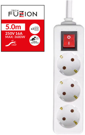 EXTENSÃO TECH FUZZION 3 TOMADAS 5M WHT