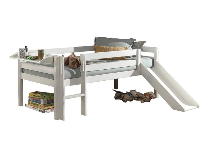 58 aufm Kessel Kinderbett Kojenbett mit Rutsche Karolina 208x175x83 Kinderbett Massivholz Weiß (inkl. Versand, Lieferung bis Verwendungsstelle), Liegefläche 90 x 200, halbhoch, Regal, Leiter, Rutsche, platzsparend
