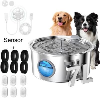 Uplifted Finds 7L Large Capacity Stainless Steel Pet Water Fountain With Level Window 7l 6 Chips Sensor