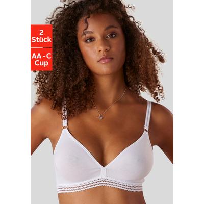 Bralette-BH "BH ohne Bügel, Baumwoll-BH, Triangel-BH", Damen, Gr. 90, Cup AA, weiß (2xweiß), Jersey, Obermaterial: 95% Baumwolle, 5% Elasthan, PETITE FLEUR BY LASCANA, Basic, BHs, aus weicher Baumwollqualität, bequemer BH