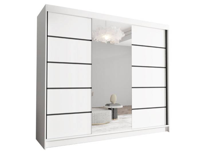 Sofnet Kleiderschrank Davos VI (mit Spiegel, Schiebetüren und Kleiderstange) Schwebetürenschrank mit 3 Türen, Schiebetürenschrank - 250x215x58 cm